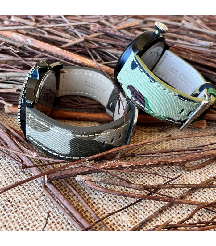 Correa de Reloj de Tela de Camuflaje militar y cuero 18mm 20mm 22mm 24mm 26mm 28mm 30mm. Ref 370