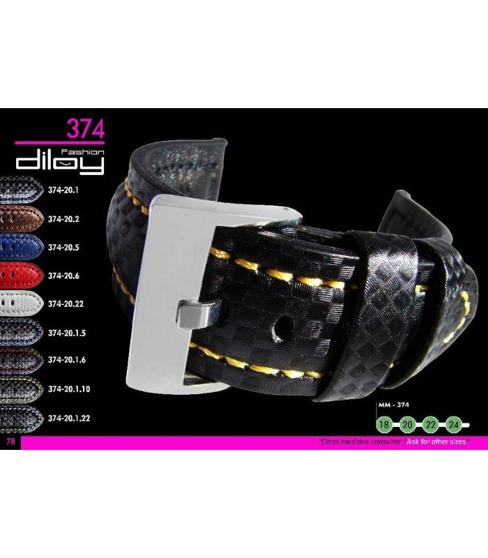 Correa de piel acabado tecnocarbono para reloj Diloy 374