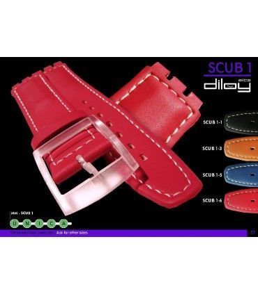 Correa de piel para repuesto reloj Swatch, Diloy Scub1