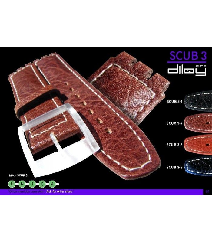 Correa de piel para repuesto reloj Swatch, Diloy Scub3