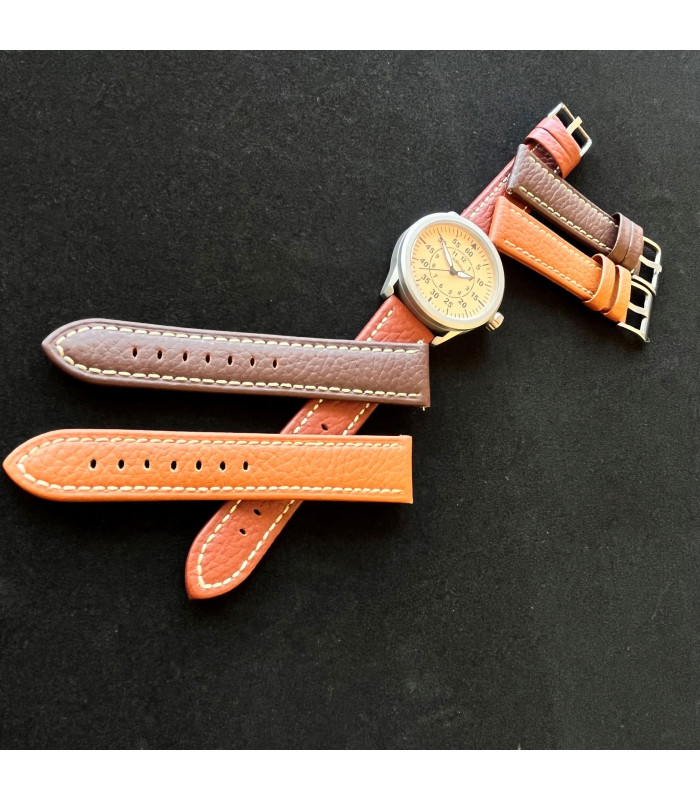 Correa Diloy Reloj Piel Cuero Vacuno con Grabado Bisonte 18mm 20mm 22mm 24mm 26mm Costura blanca Ref 376