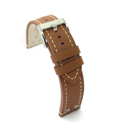 Correa de Reloj de cuero tipo Aviador con remaches de acero 18mm 20mm 22mm 24mm Ref 381
