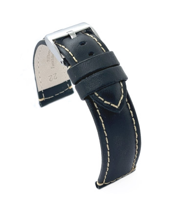 Correa de Reloj de Piel Vacuno costura blanca 14mm 16mm 18mm 20mm 22mm 24mm cuero liso. Ref. P354