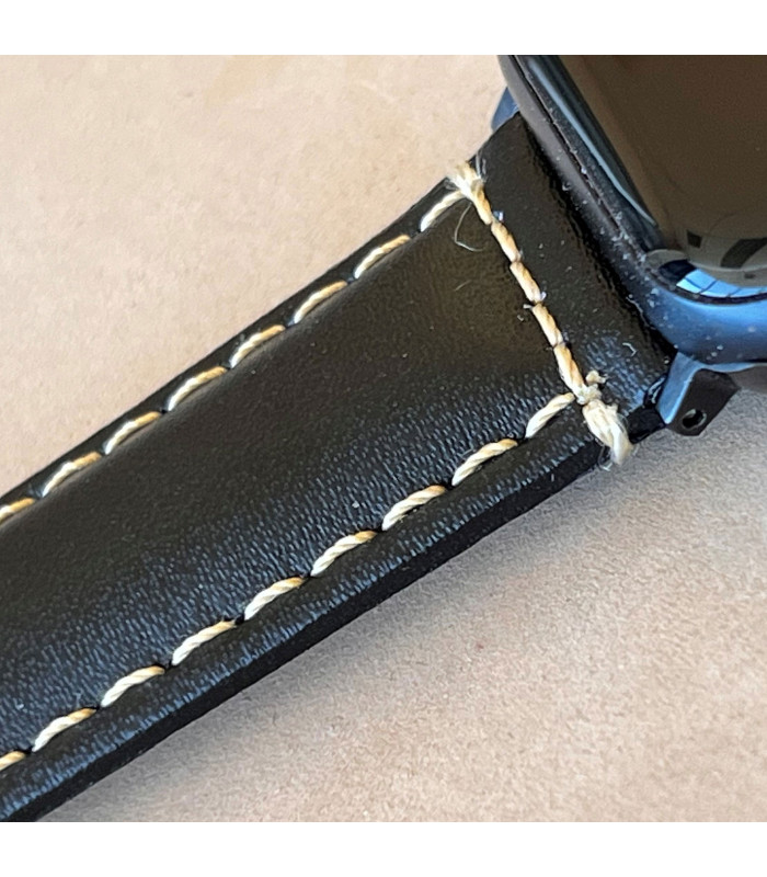 Correa de Reloj de Piel Vacuno costura blanca 14mm 16mm 18mm 20mm 22mm 24mm cuero liso. Ref. P354