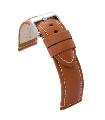 Correa de Reloj de Piel Vacuno costura blanca 14mm 16mm 18mm 20mm 22mm 24mm cuero liso. Ref. P354