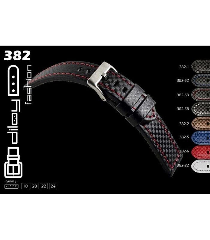 Correa de piel acabado tecnocarbón para reloj, Diloy 382