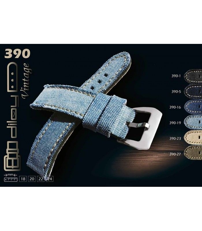 Correas de reloj fabricadas en denim o tela de jean por diloy modelo 390